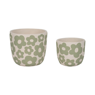 S/2 7/9" Flower Power Planters, Light Green - Al Rugaib Furniture