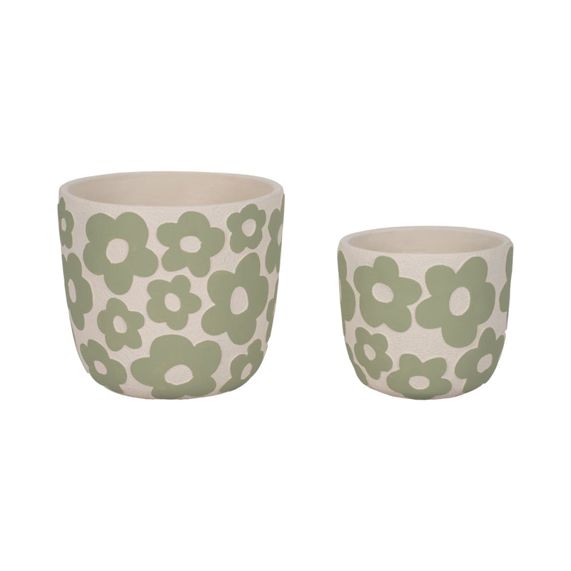 S/2 7/9" Flower Power Planters, Light Green - Al Rugaib Furniture