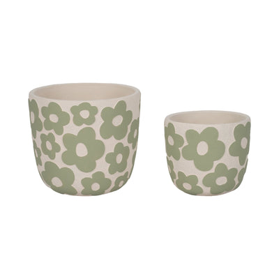 S/2 7/9" Flower Power Planters, Light Green - Al Rugaib Furniture