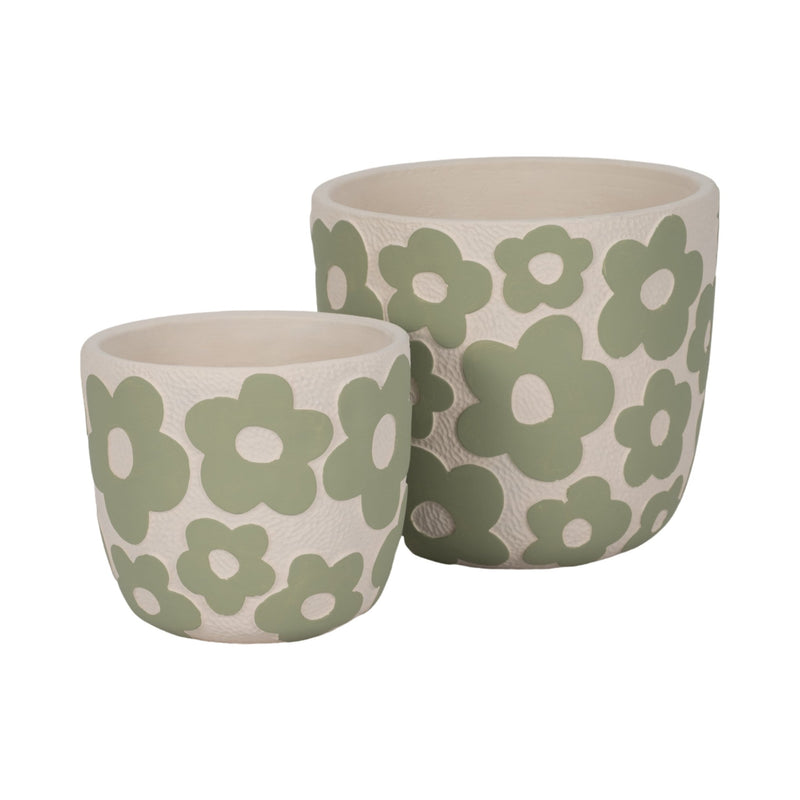 S/2 7/9" Flower Power Planters, Light Green - Al Rugaib Furniture