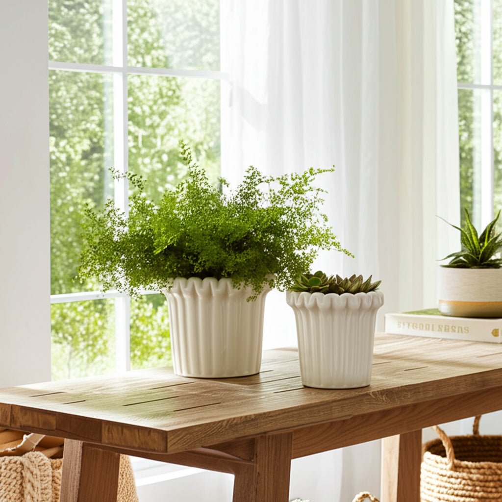 S/2 7/9" FLUTED PLANTERS, IVORY Planter| Sagebrook Home