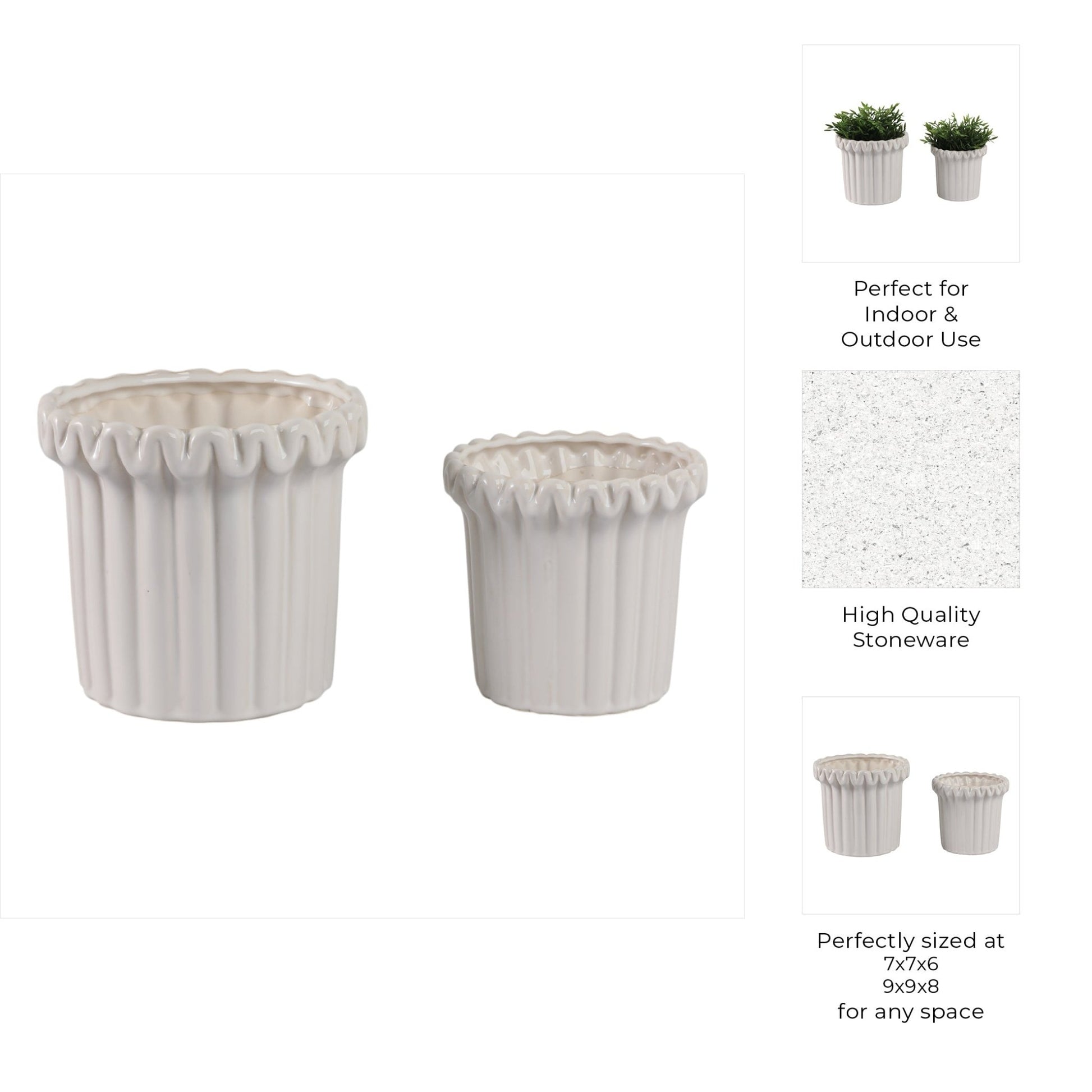 S/2 7/9" FLUTED PLANTERS, IVORY Planter| Sagebrook Home