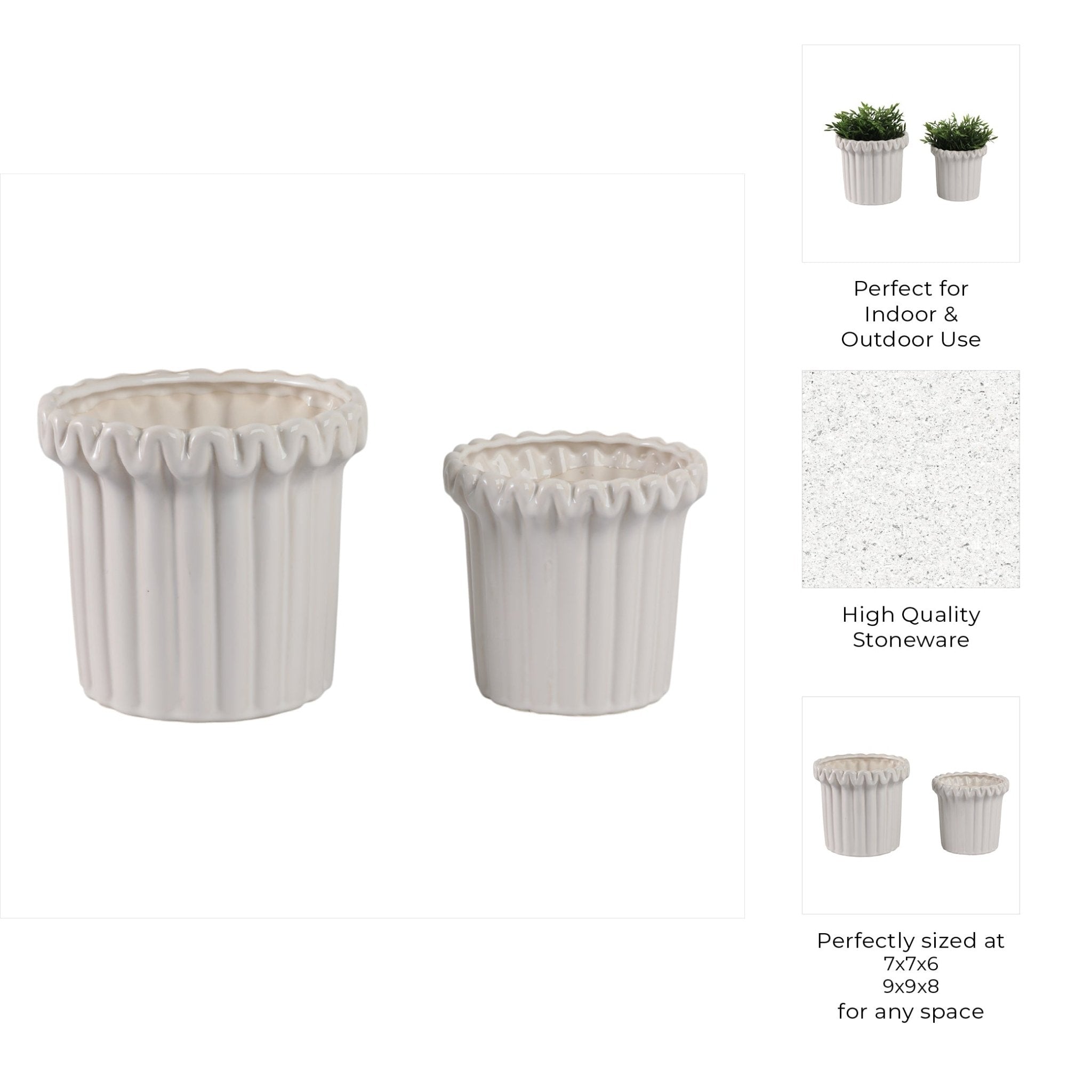S/2 7/9" FLUTED PLANTERS, IVORY Planter| Sagebrook Home