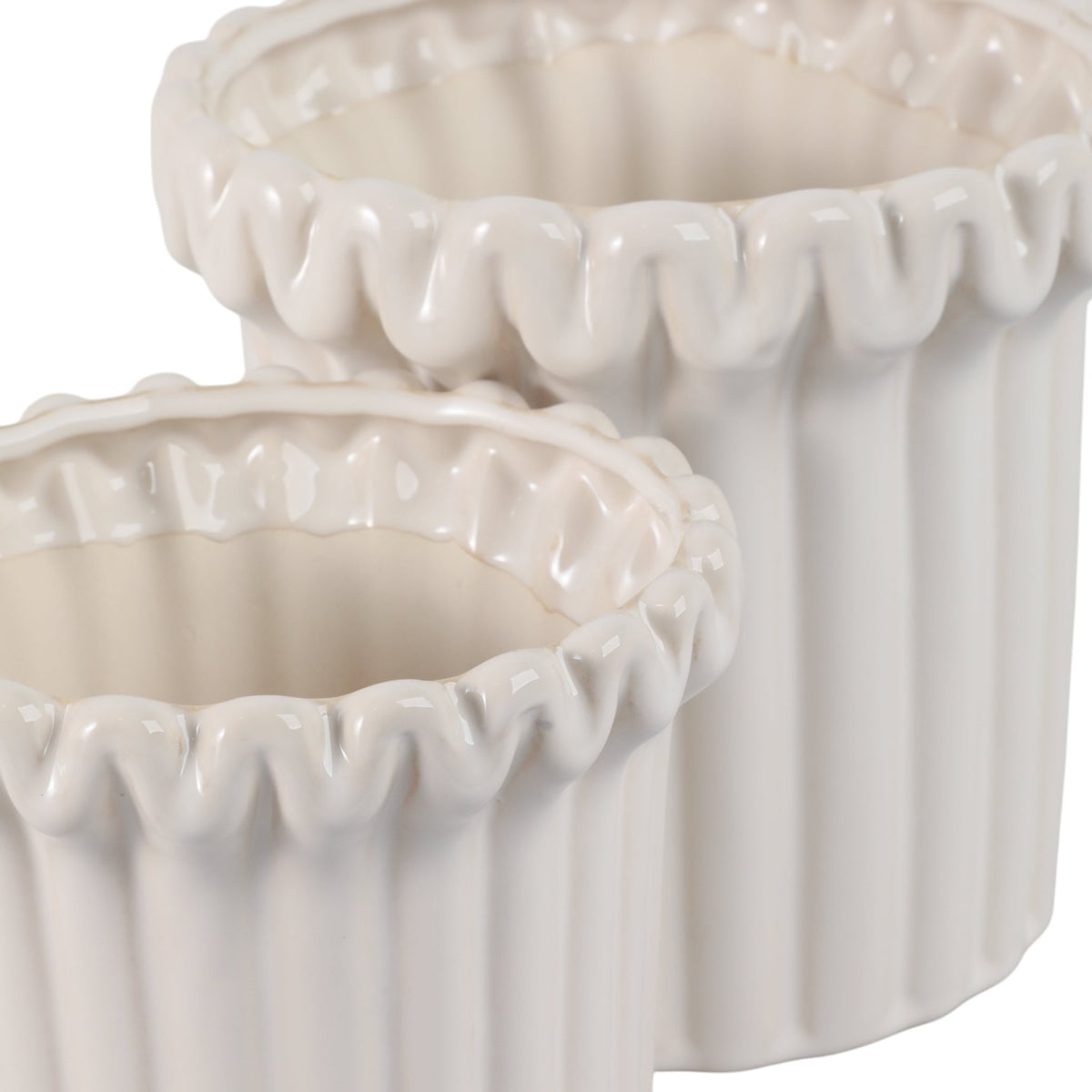 S/2 7/9" FLUTED PLANTERS, IVORY Planter| Sagebrook Home