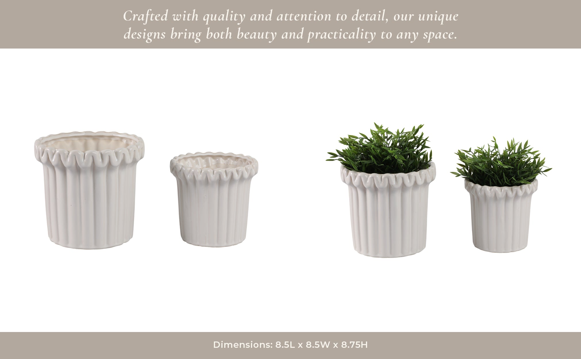 S/2 7/9" FLUTED PLANTERS, IVORY Planter| Sagebrook Home