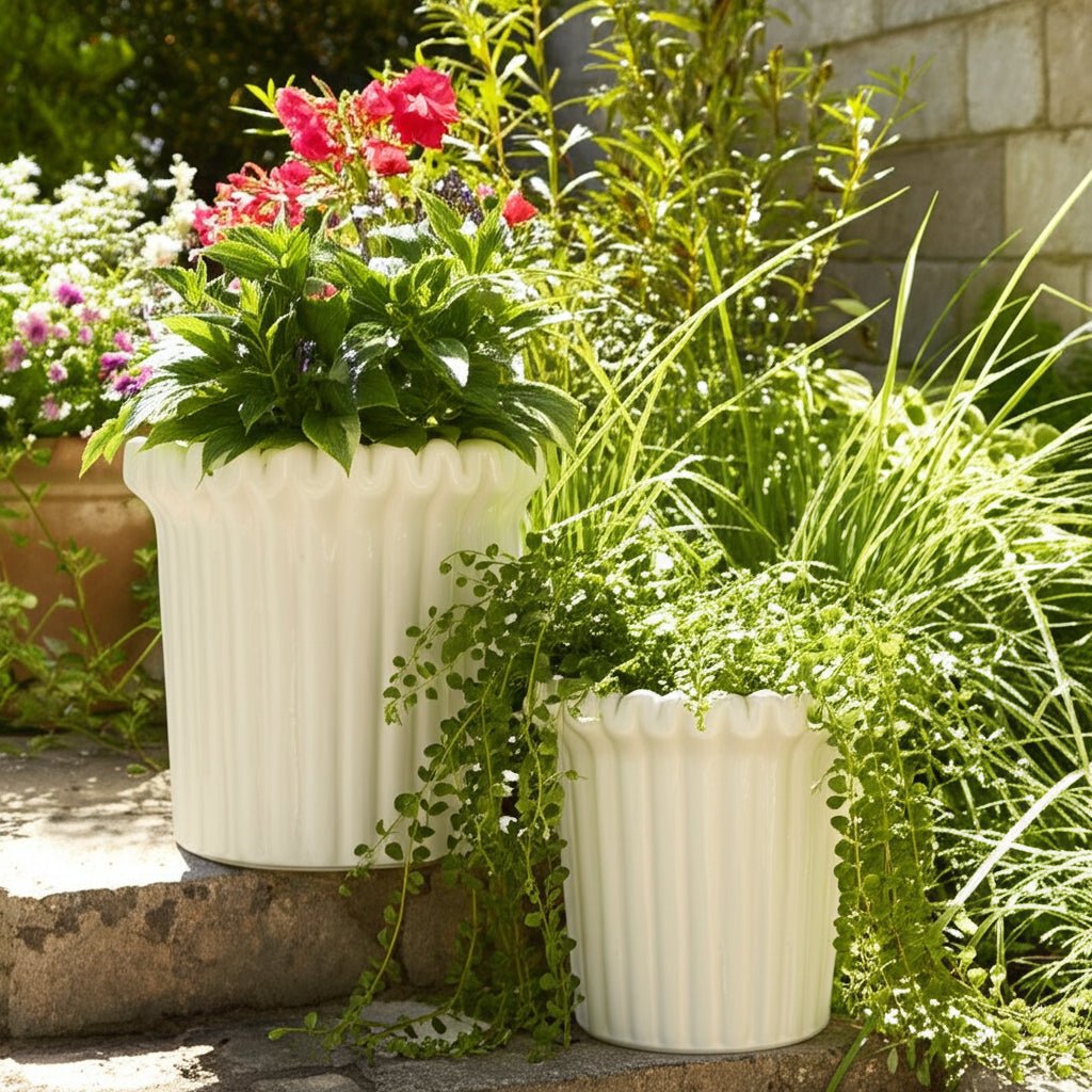 S/2 7/9" FLUTED PLANTERS, IVORY Planter| Sagebrook Home