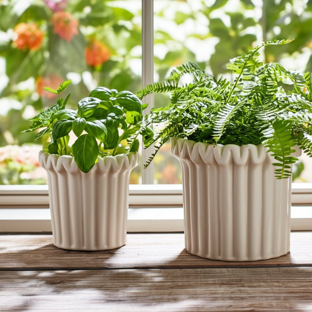 S/2 7/9" FLUTED PLANTERS, IVORY Planter| Sagebrook Home