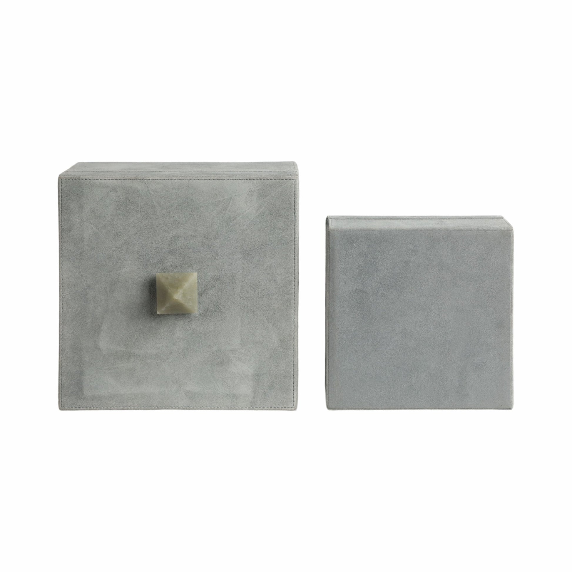 S/2 7/9" HARCOURT SUEDE BOXES W/STONE KNOB, BLUE | Sagebrook Home