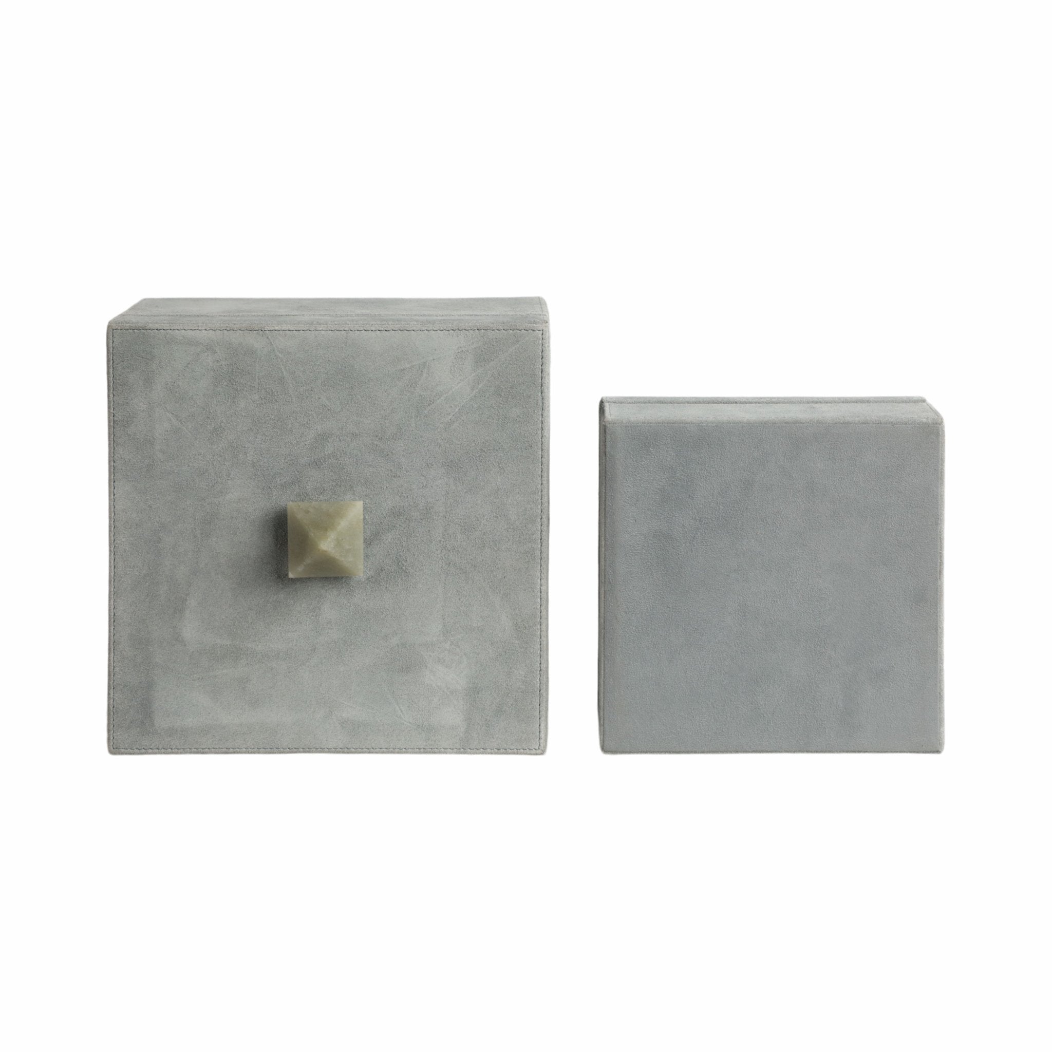 S/2 7/9" HARCOURT SUEDE BOXES W/STONE KNOB, BLUE | Sagebrook Home