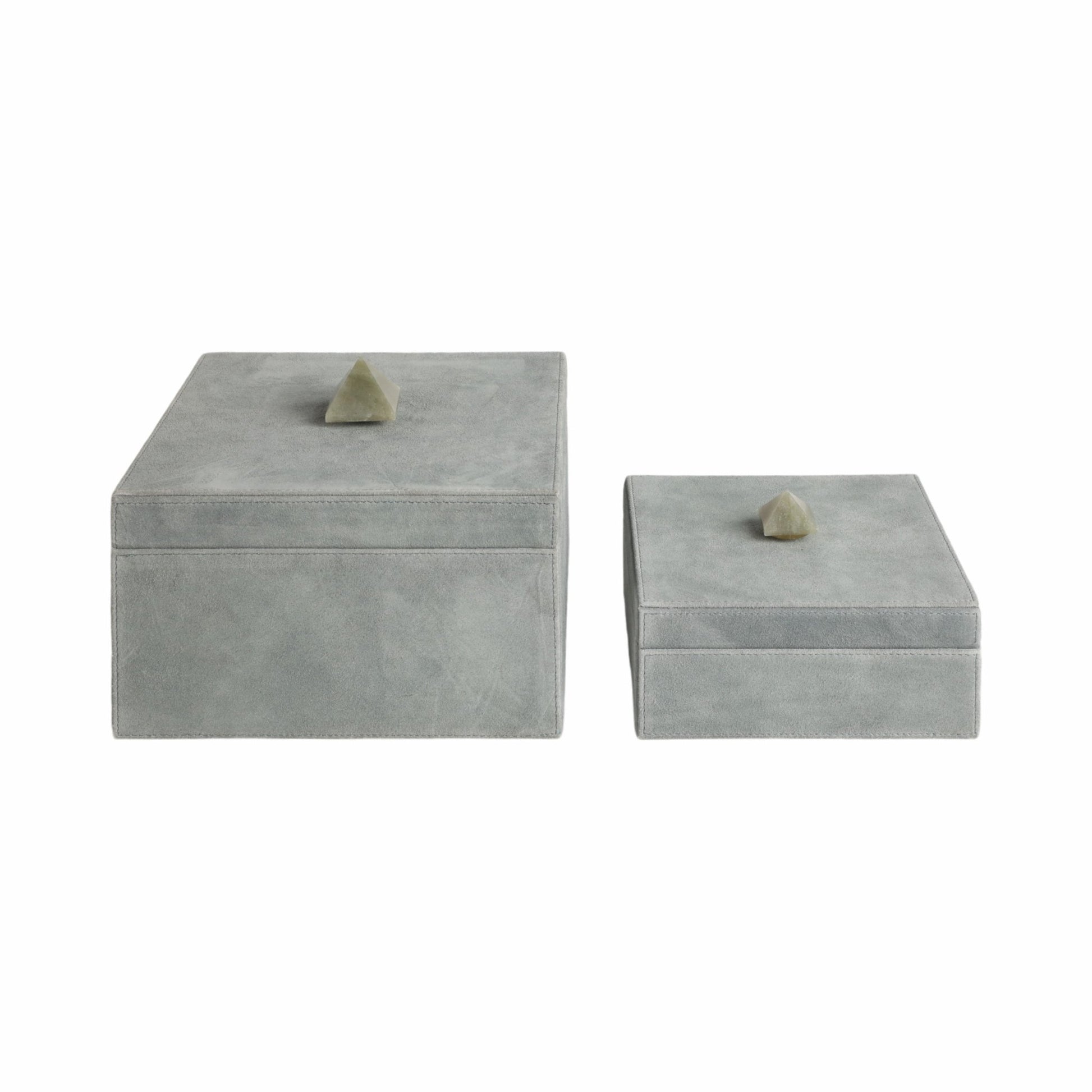 S/2 7/9" HARCOURT SUEDE BOXES W/STONE KNOB, BLUE | Sagebrook Home