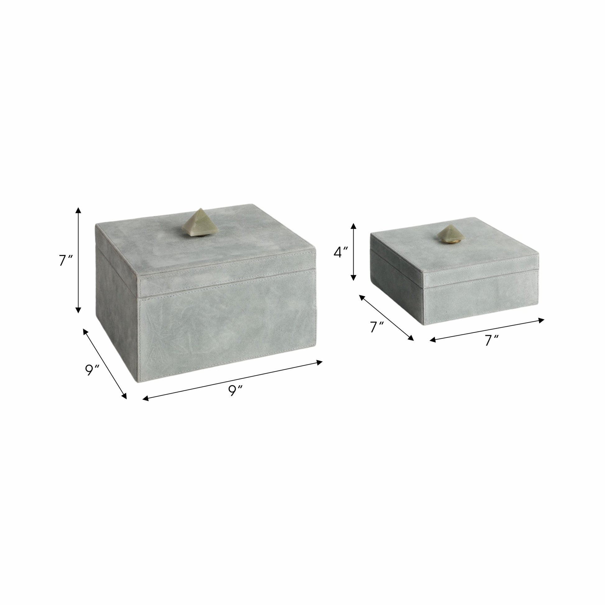 S/2 7/9" HARCOURT SUEDE BOXES W/STONE KNOB, BLUE | Sagebrook Home