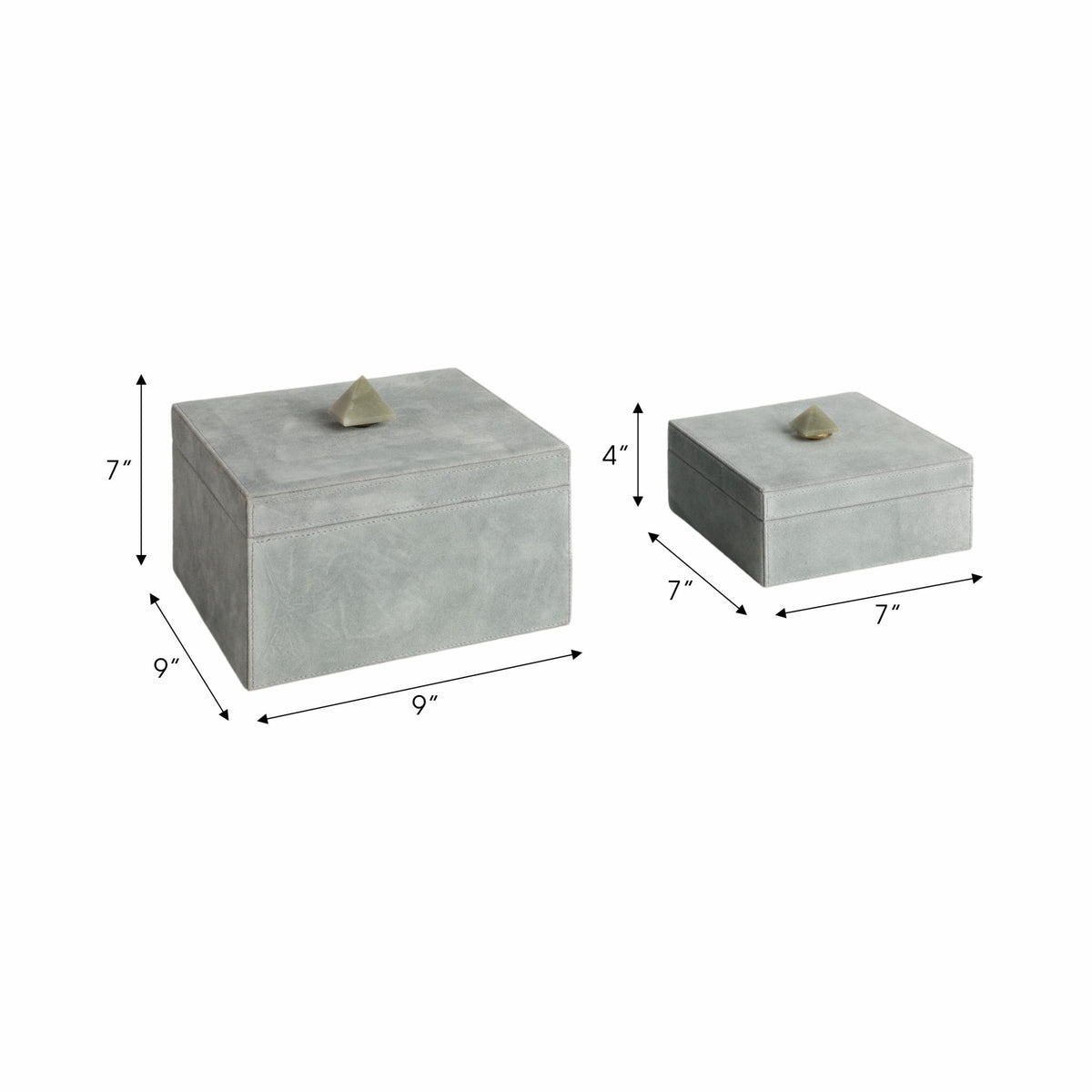 S/2 7/9" HARCOURT SUEDE BOXES W/STONE KNOB, BLUE | Sagebrook Home