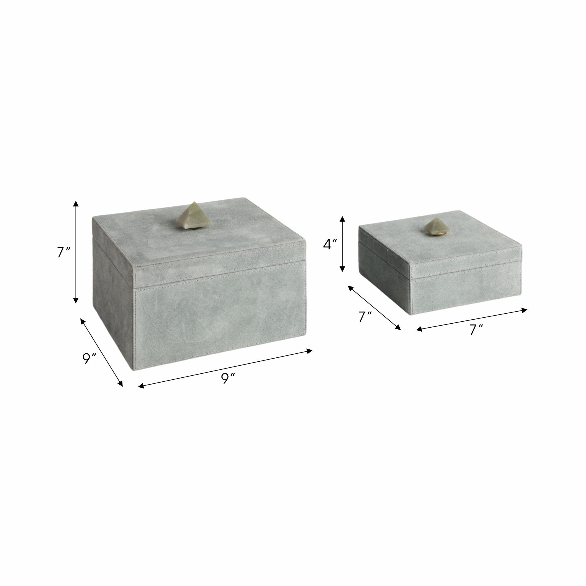 S/2 7/9" HARCOURT SUEDE BOXES W/STONE KNOB, BLUE | Sagebrook Home