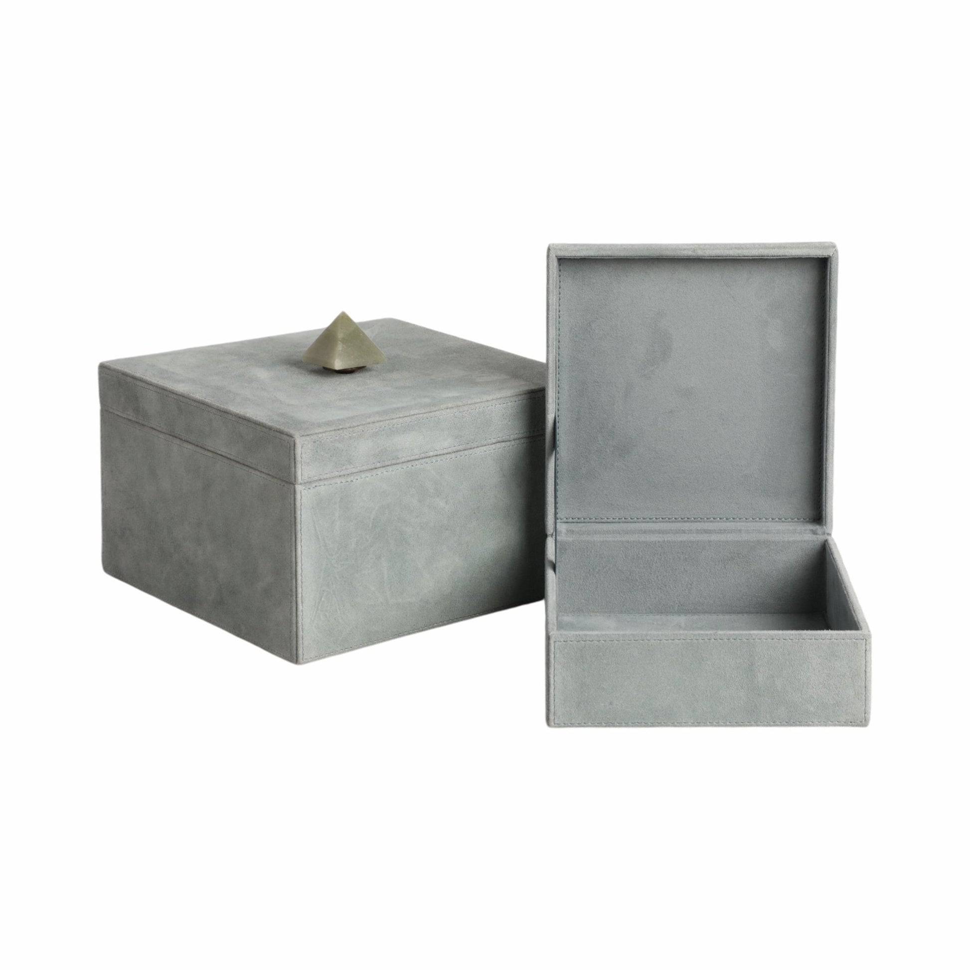 S/2 7/9" HARCOURT SUEDE BOXES W/STONE KNOB, BLUE | Sagebrook Home