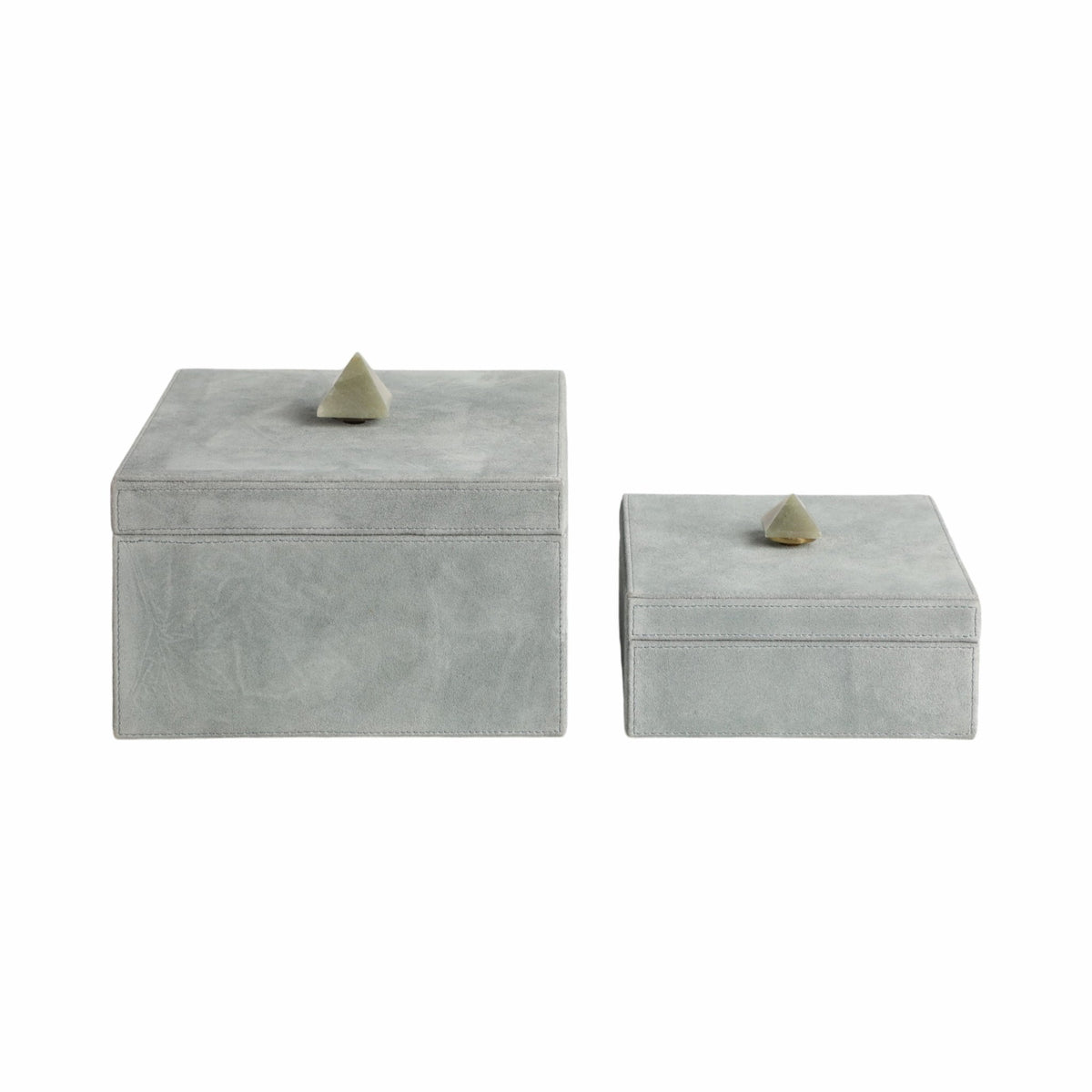 S/2 7/9" HARCOURT SUEDE BOXES W/STONE KNOB, BLUE | Sagebrook Home