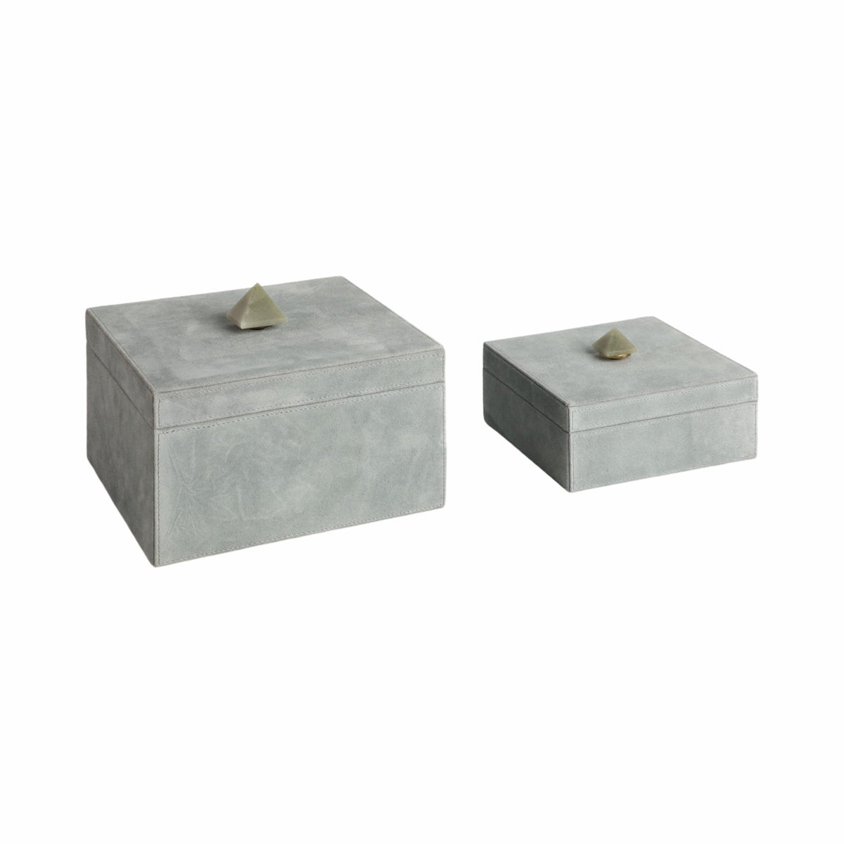 S/2 7/9" HARCOURT SUEDE BOXES W/STONE KNOB, BLUE | Sagebrook Home