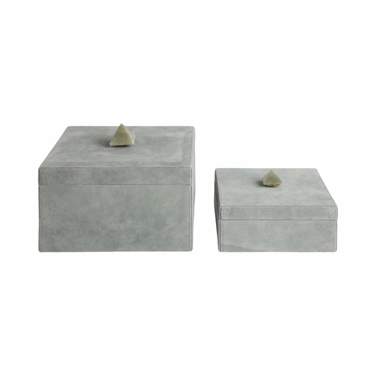 S/2 7/9" HARCOURT SUEDE BOXES W/STONE KNOB, BLUE | Sagebrook Home