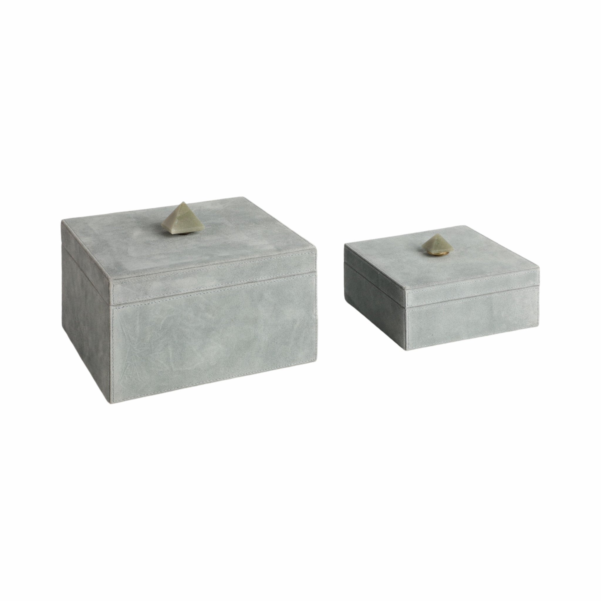 S/2 7/9" HARCOURT SUEDE BOXES W/STONE KNOB, BLUE | Sagebrook Home