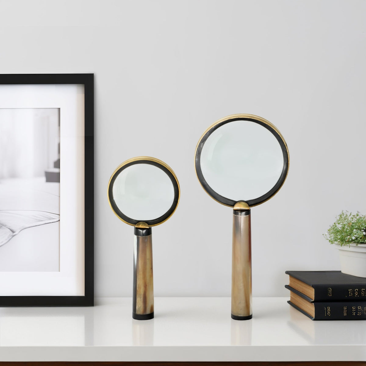 S/2 7/9" Nilay Horn Magnifying Glass, Gold Table Decors| Sagebrook Home