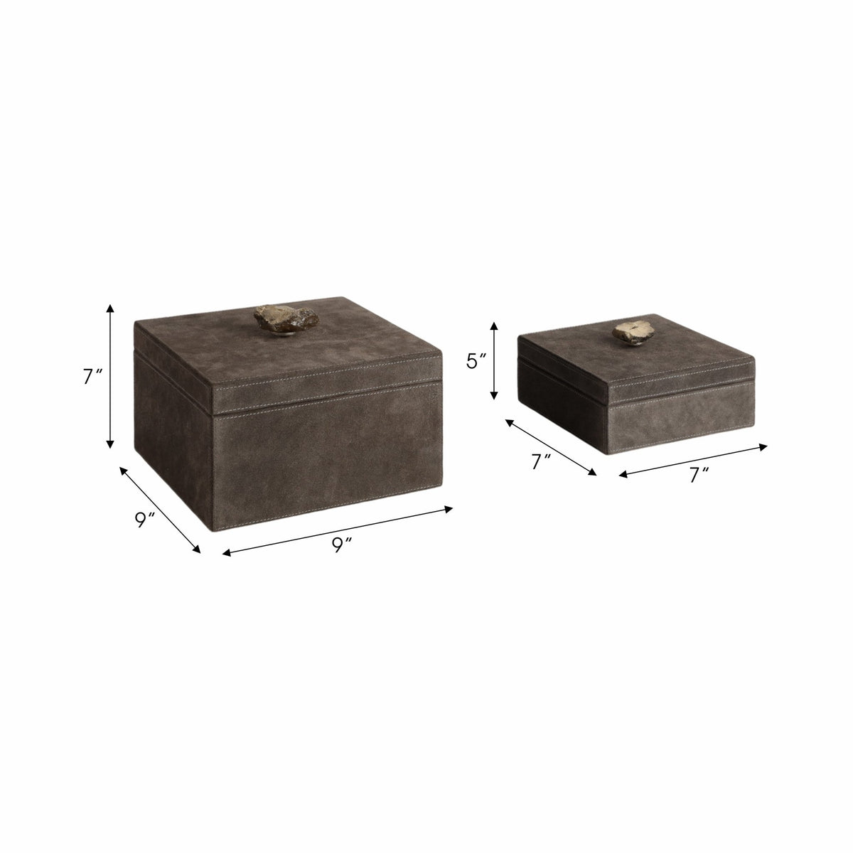 S/2 7/9" SOWETO SUEDE BOXES W/STONE KNOB, GRAY Table Decors| Sagebrook Home