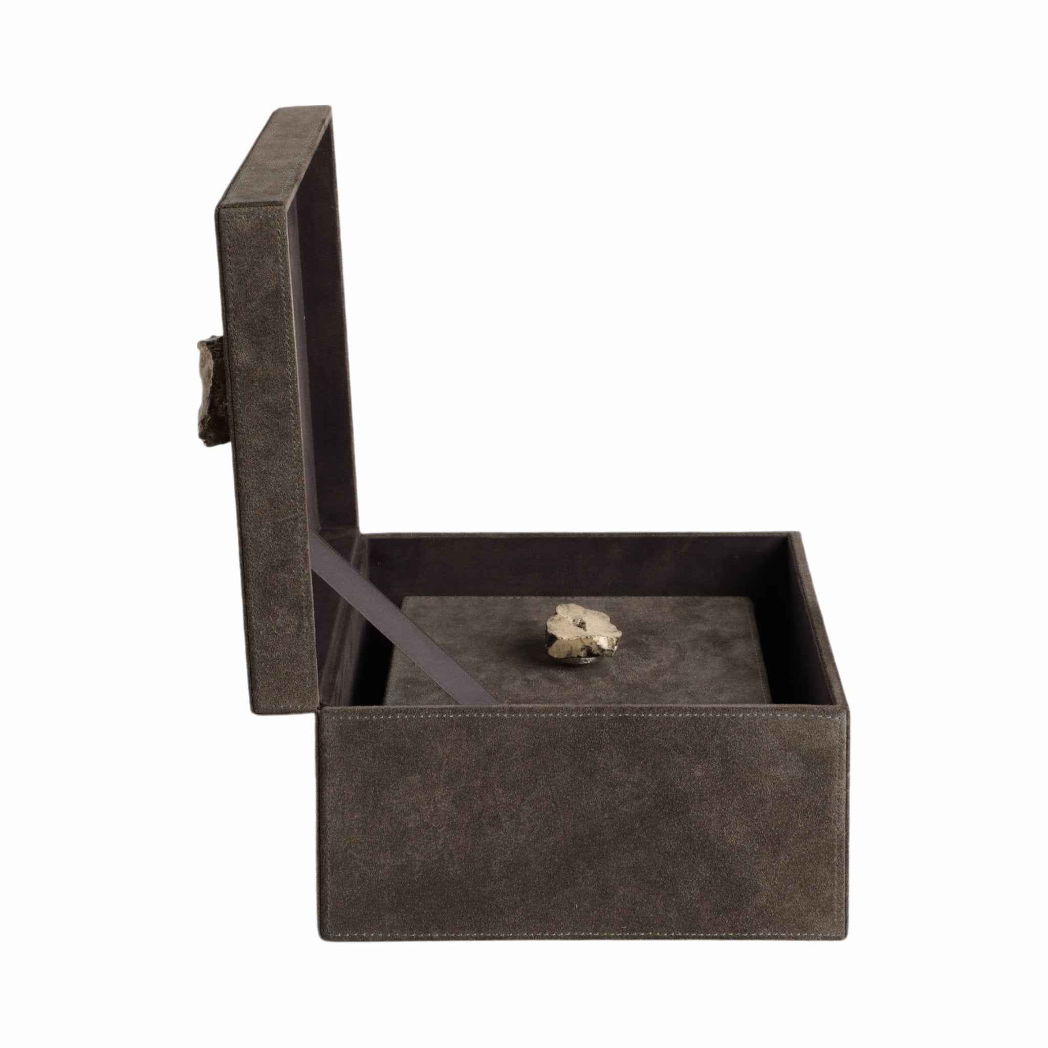 S/2 7/9" SOWETO SUEDE BOXES W/STONE KNOB, GRAY Table Decors| Sagebrook Home