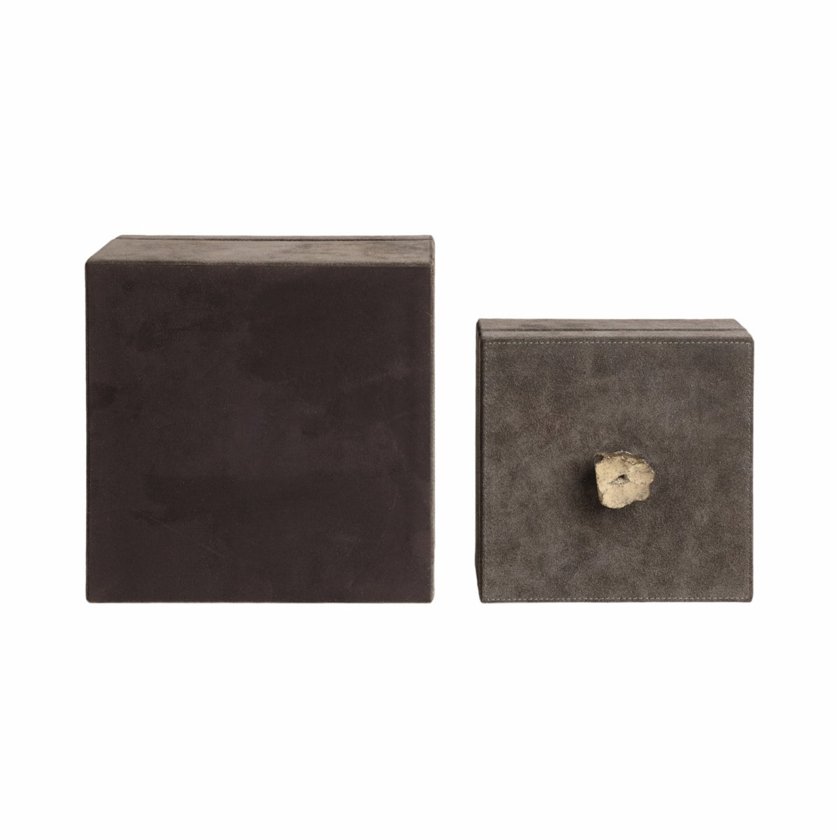 S/2 7/9" SOWETO SUEDE BOXES W/STONE KNOB, GRAY Table Decors| Sagebrook Home