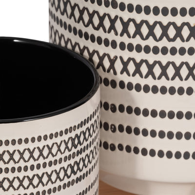 S/2 8/10" AZTEC PLANTER W/ WOOD STAND, GRAY - Al Rugaib Furniture