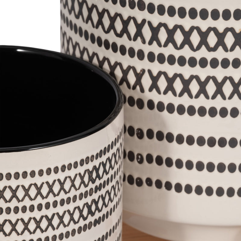 S/2 8/10" AZTEC PLANTER W/ WOOD STAND, GRAY - Al Rugaib Furniture