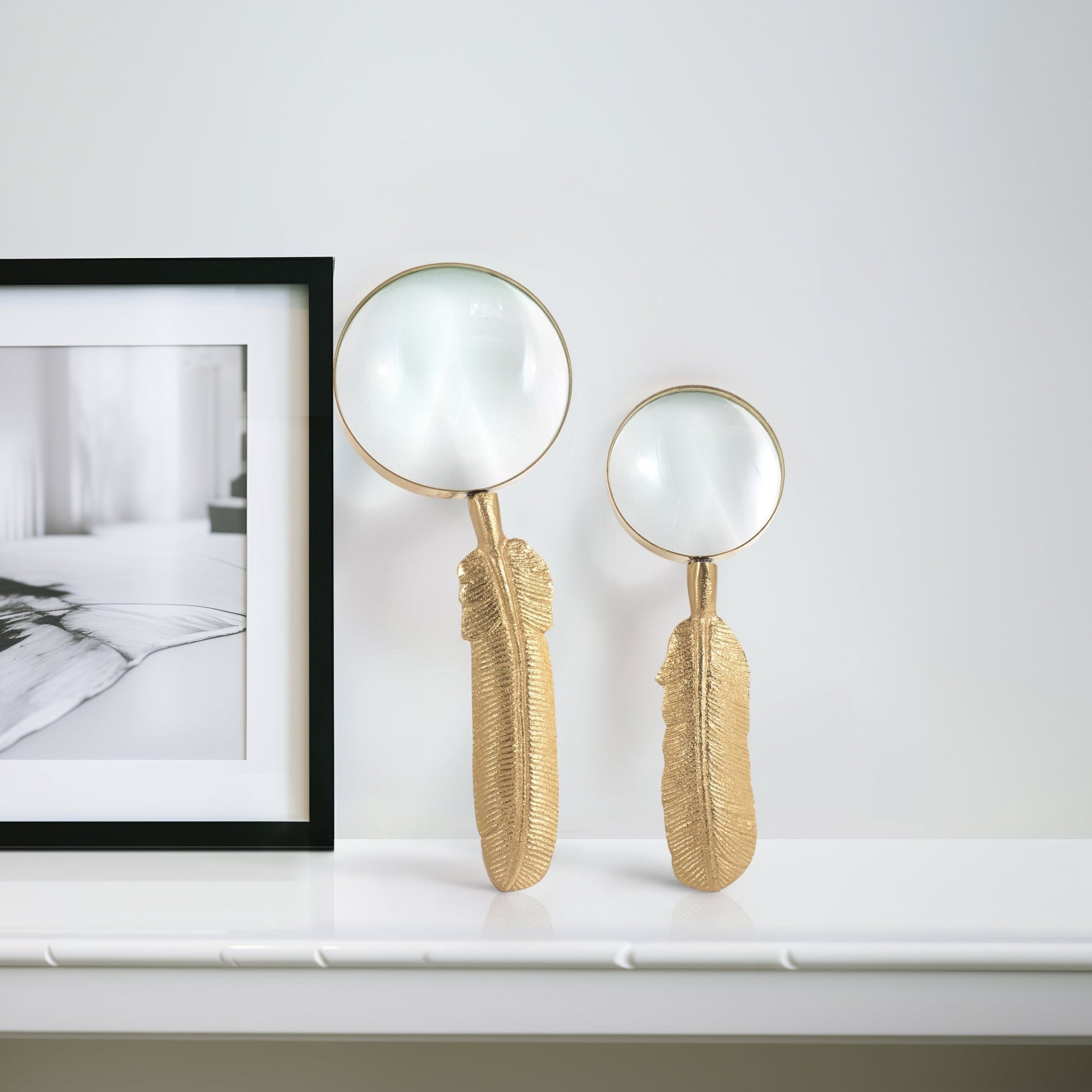 S/2 8/10" Buford Feather Magnifyers, Gold Table Decors| Sagebrook Home