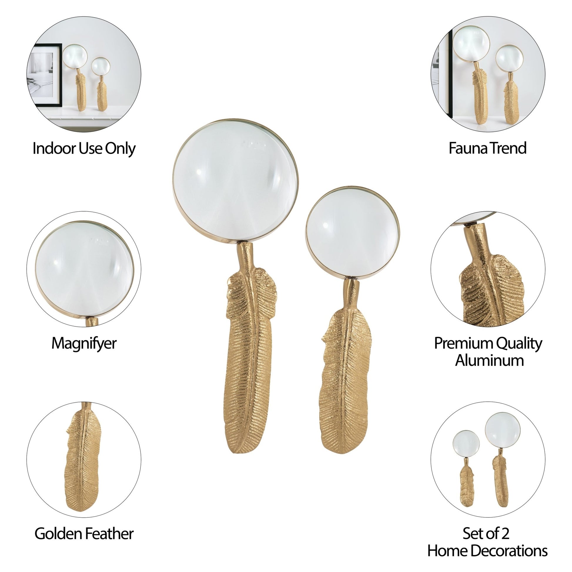 S/2 8/10" Buford Feather Magnifyers, Gold Table Decors| Sagebrook Home
