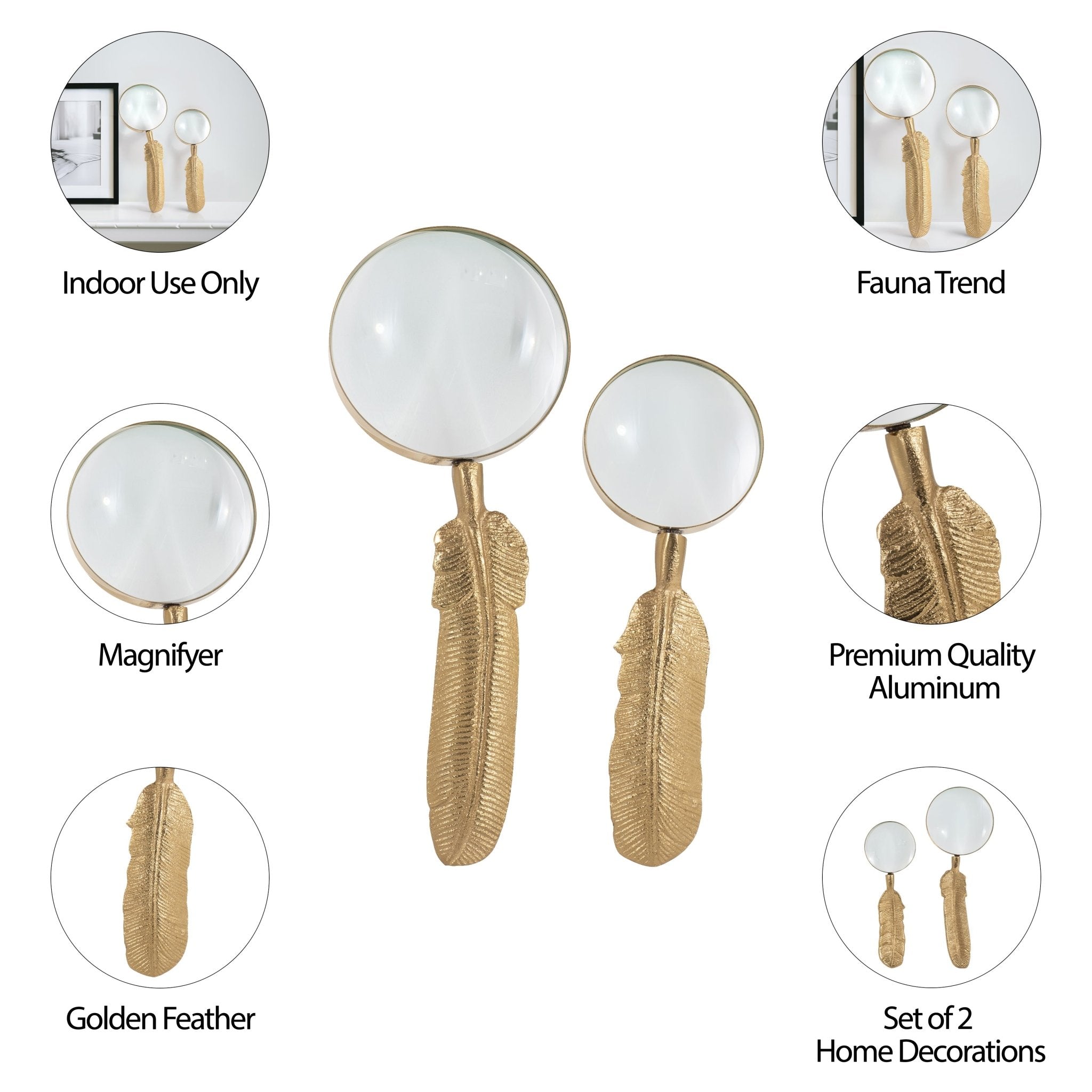 S/2 8/10" Buford Feather Magnifyers, Gold Table Decors| Sagebrook Home