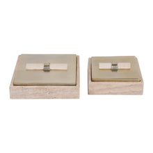 S/2 8/10" COLLASSA TRAVERTINE AND METAL BOXES, GOL