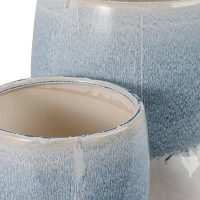 S/2 8/11" Knobby Footed Planters, Blue/white - Al Rugaib Furniture