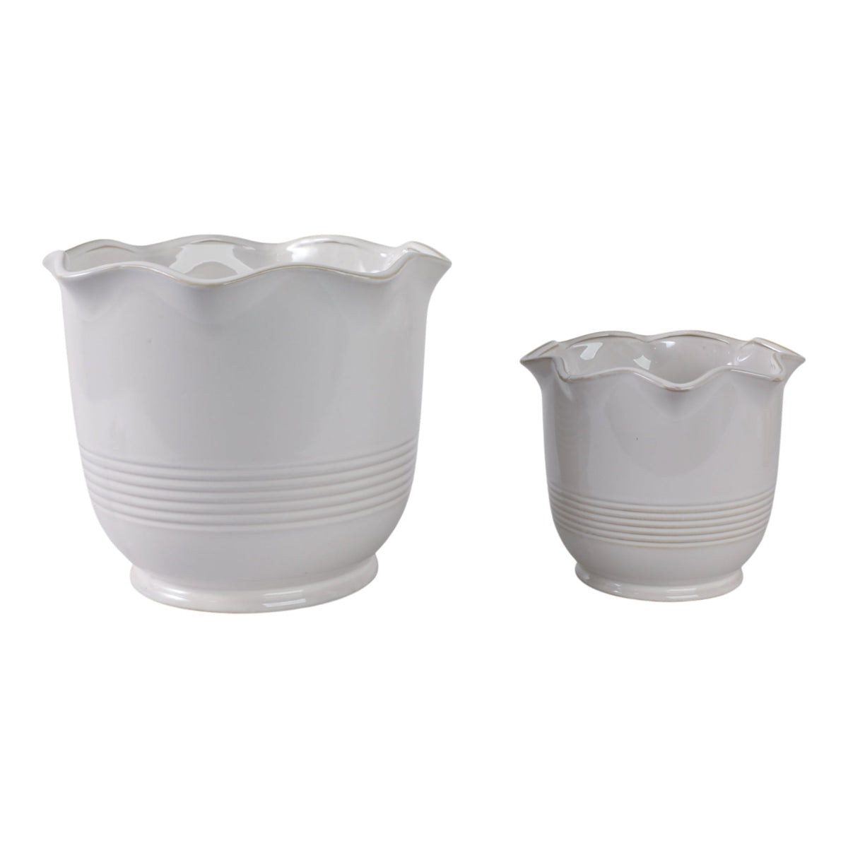 S/2 8/11" Ruffle Edge Planter, Ivory Planter| Sagebrook Home