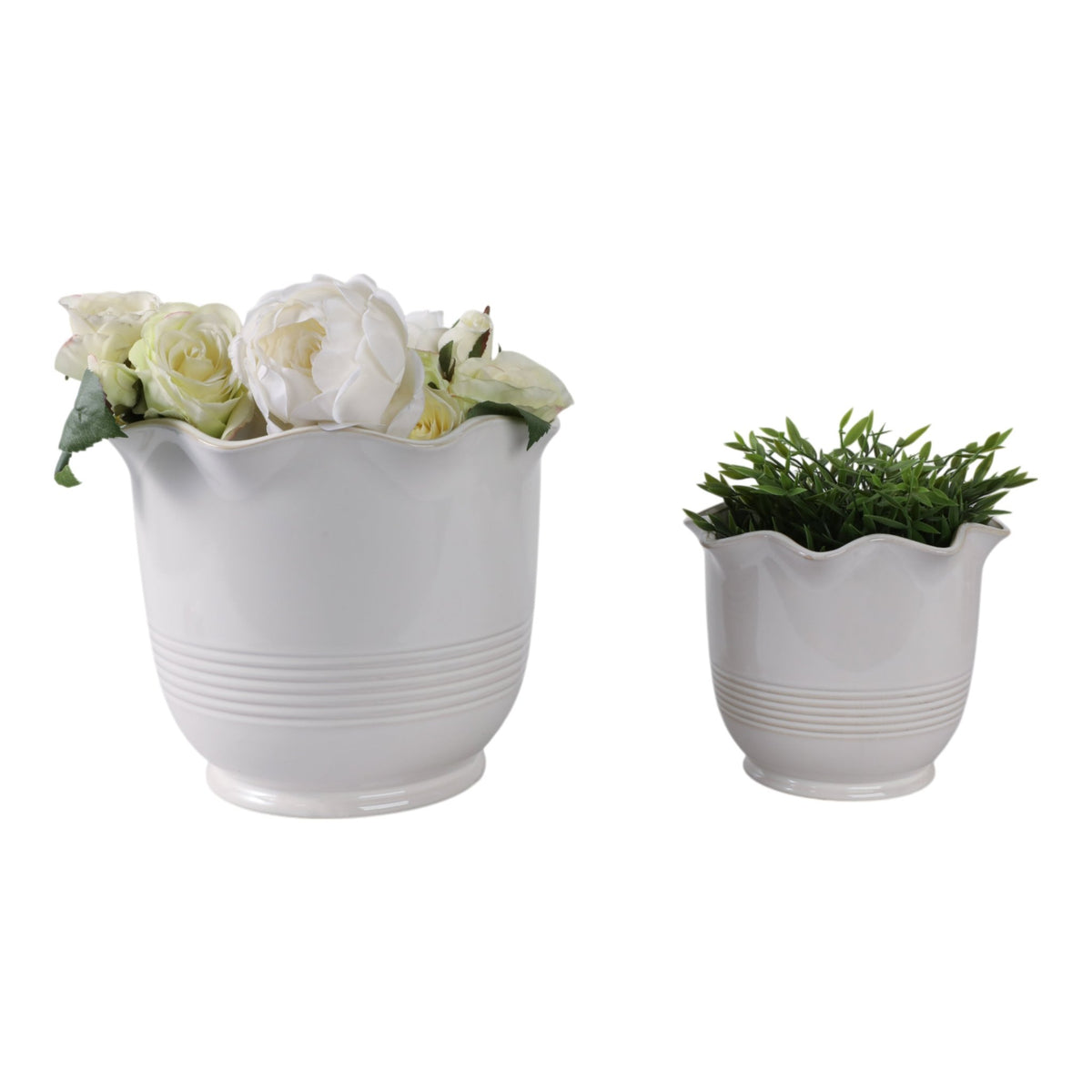 S/2 8/11" Ruffle Edge Planter, Ivory Planter| Sagebrook Home