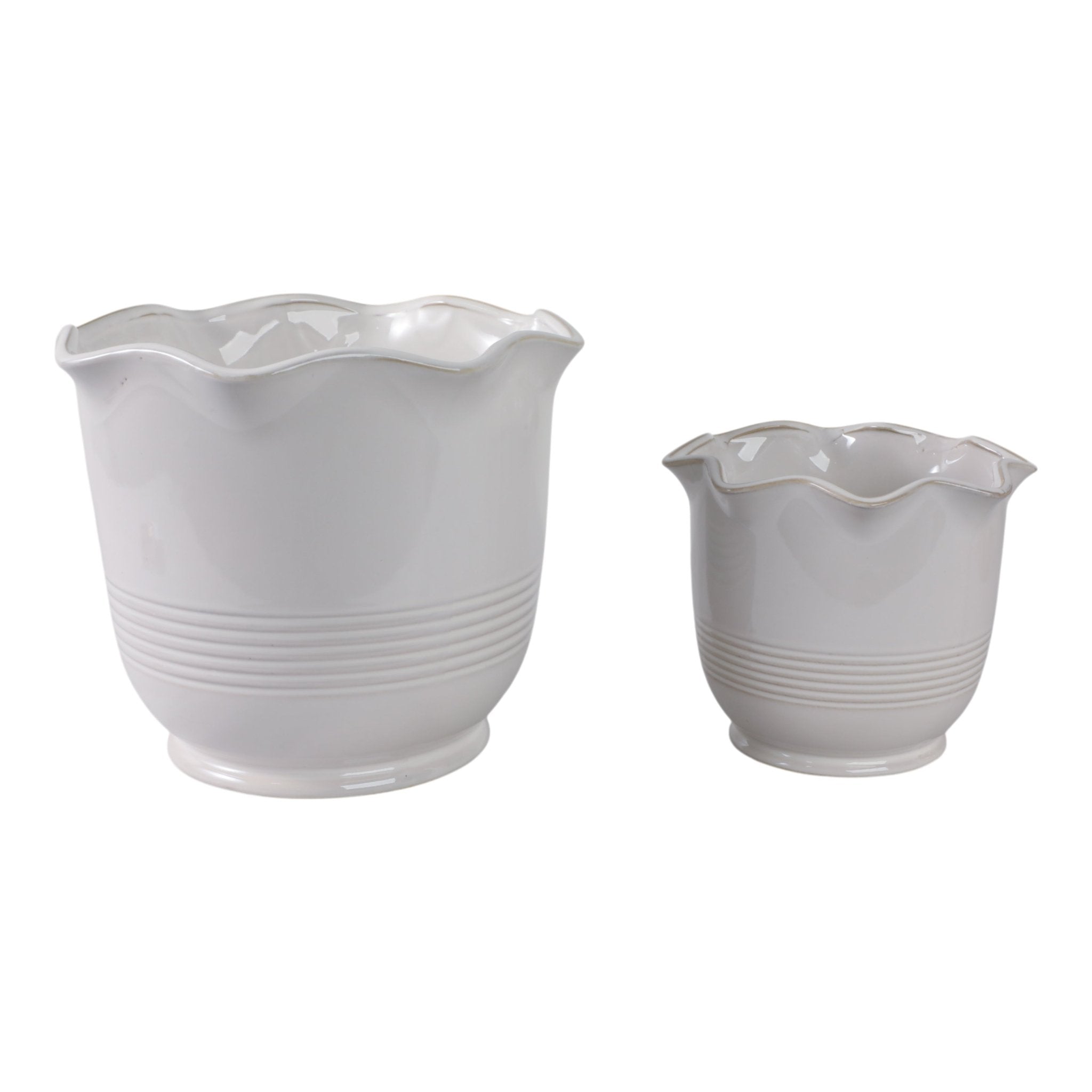 S/2 8/11" Ruffle Edge Planter, Ivory Planter| Sagebrook Home