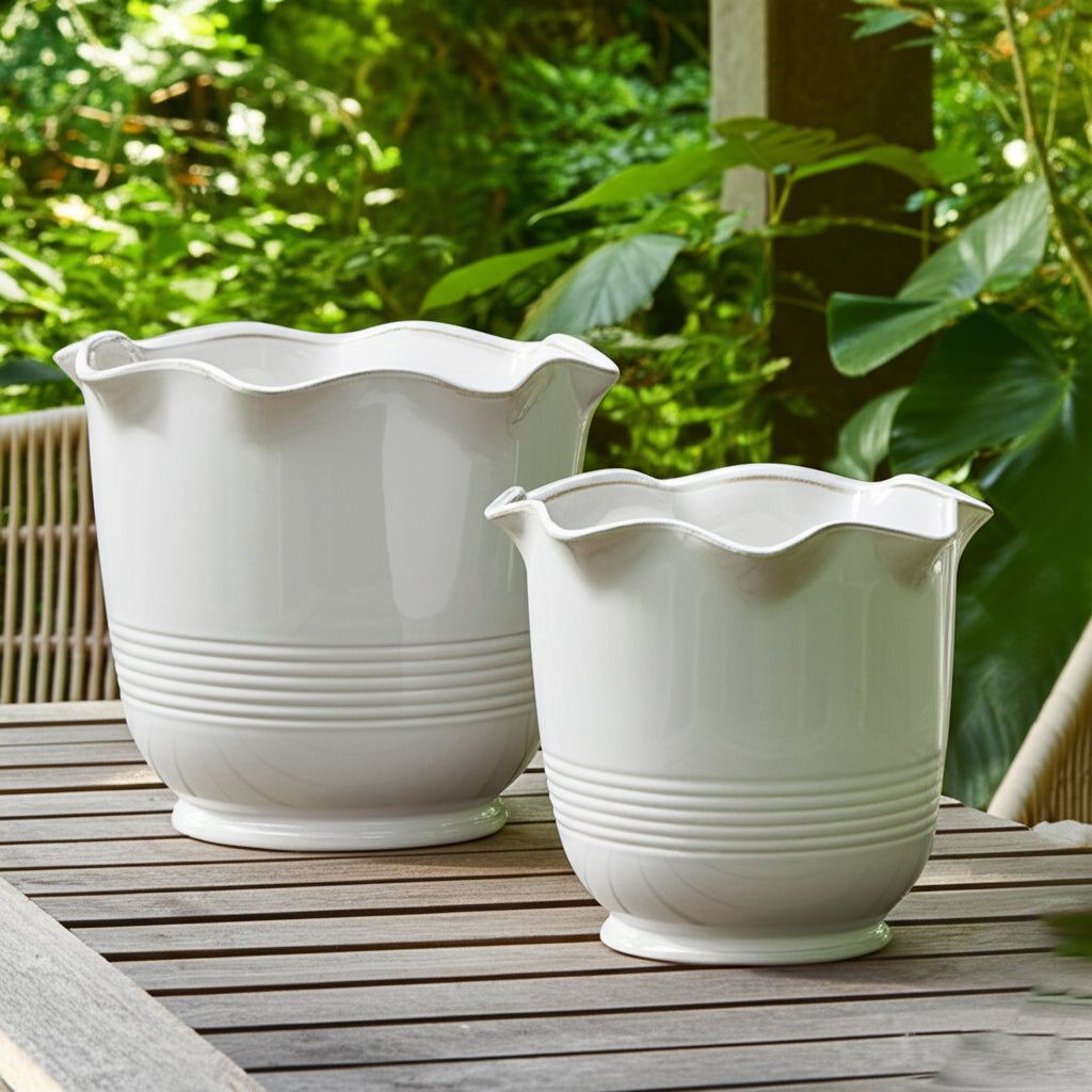 S/2 8/11" Ruffle Edge Planter, Ivory Planter| Sagebrook Home