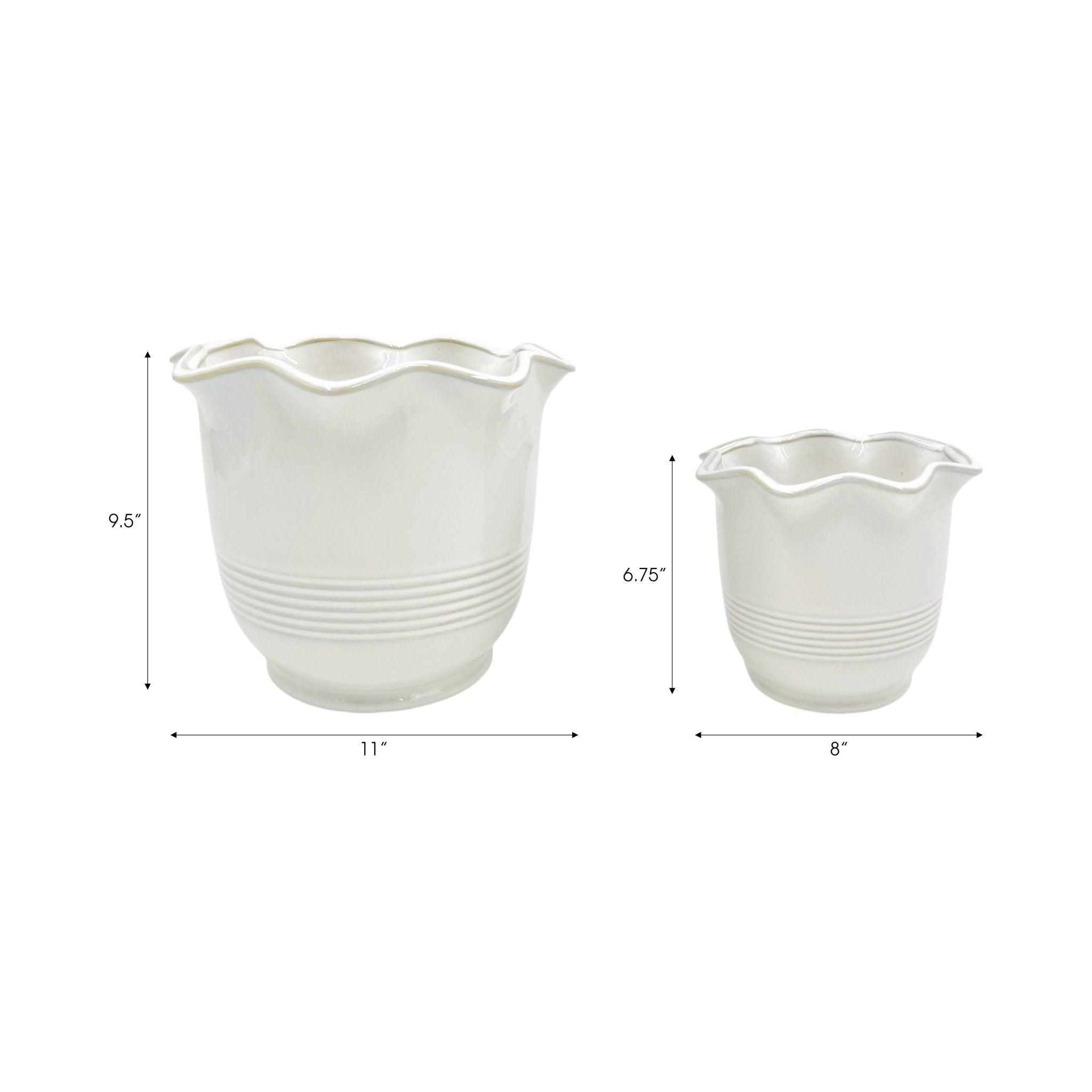 S/2 8/11" Ruffle Edge Planter, Ivory Planter| Sagebrook Home
