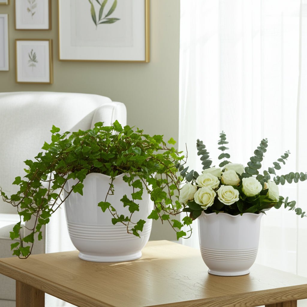 S/2 8/11" Ruffle Edge Planter, Ivory Planter| Sagebrook Home