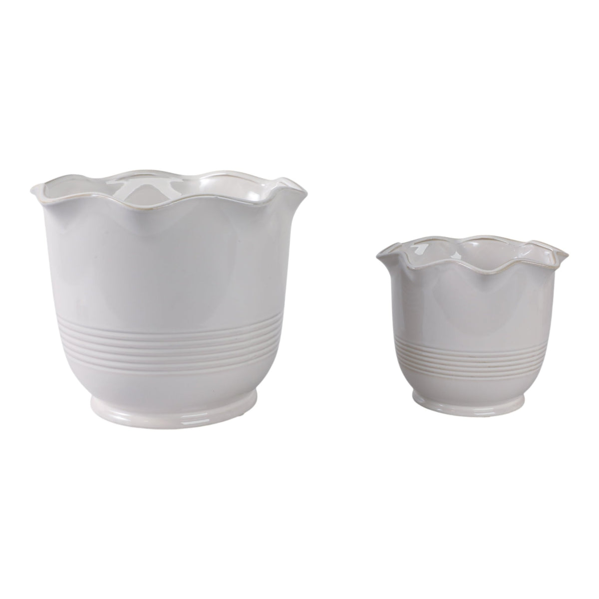 S/2 8/11" Ruffle Edge Planter, Ivory Planter| Sagebrook Home