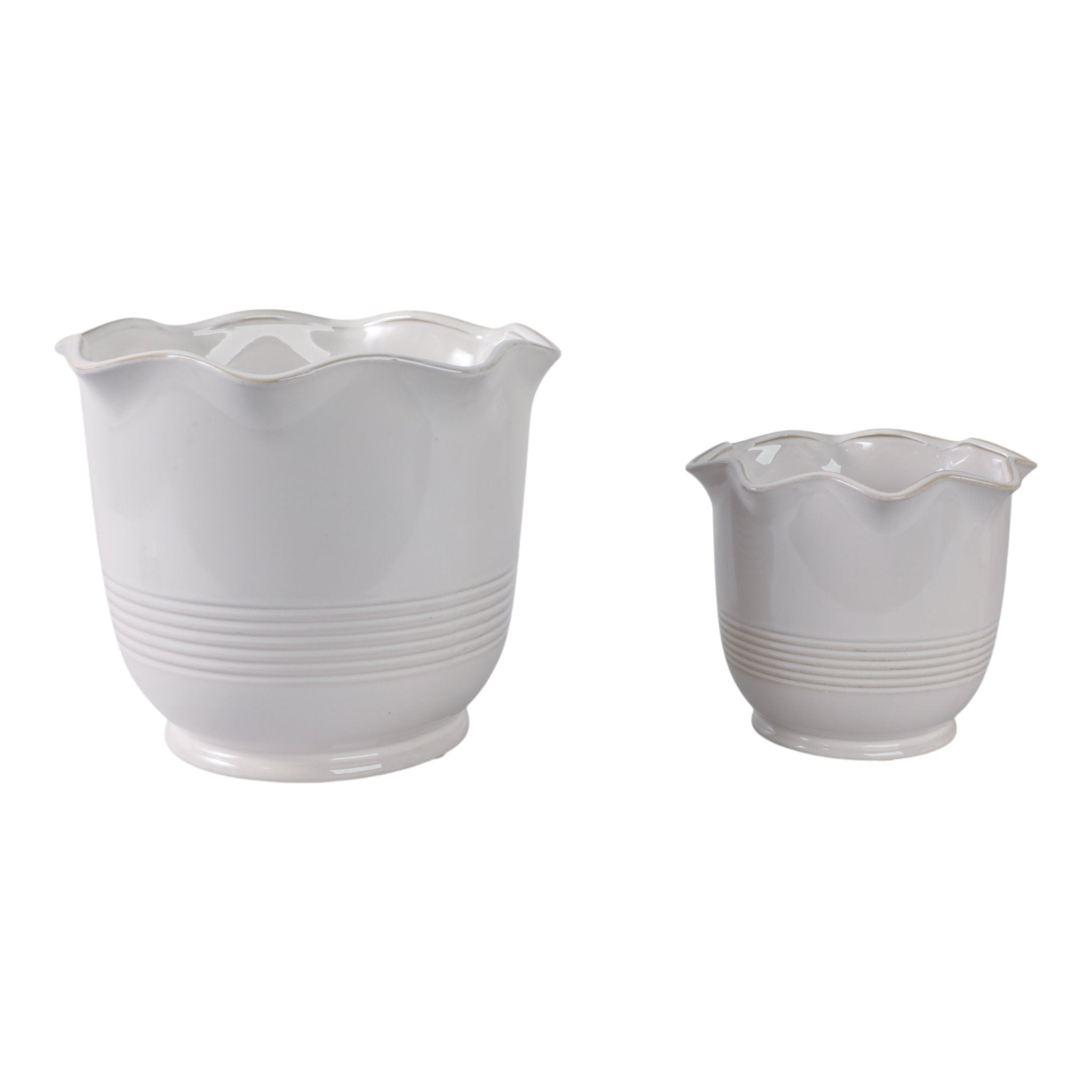S/2 8/11" Ruffle Edge Planter, Ivory Planter| Sagebrook Home