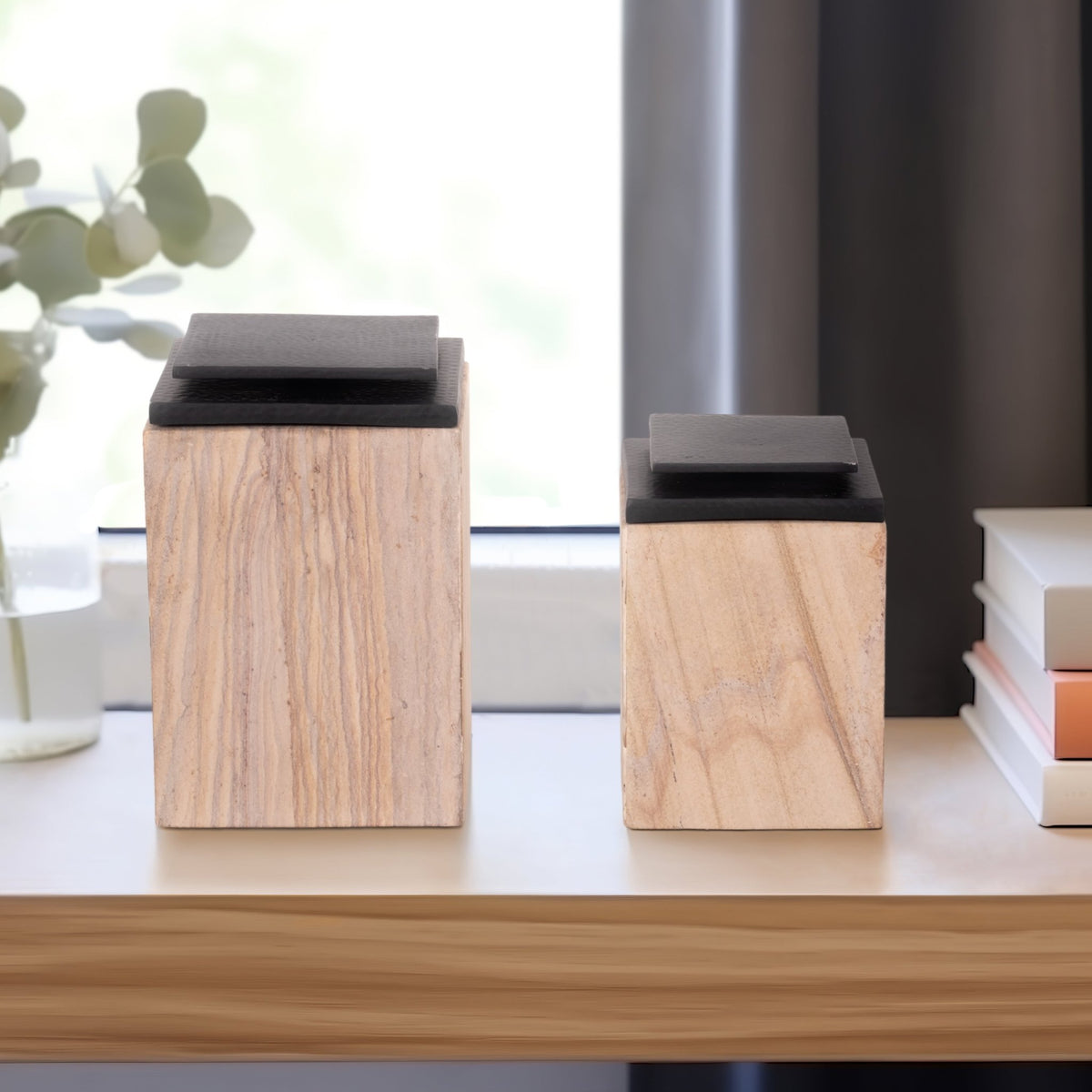 S/2 8/9" Maverick Sandstone Boxes, Natural Table Decors| Sagebrook Home