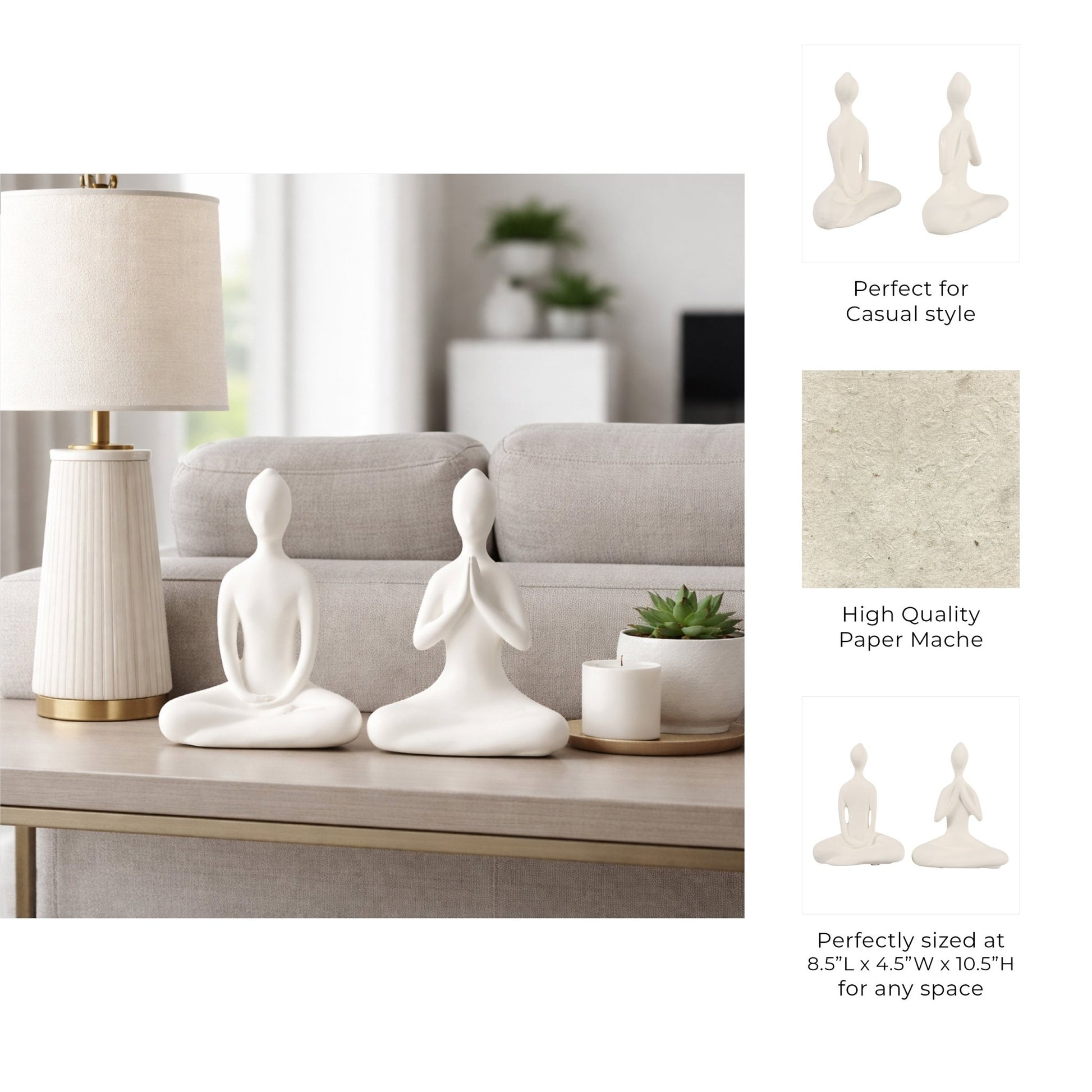 S/2 8x11" Paper Mache Yoga Ladies, White Table Decors| Sagebrook Home