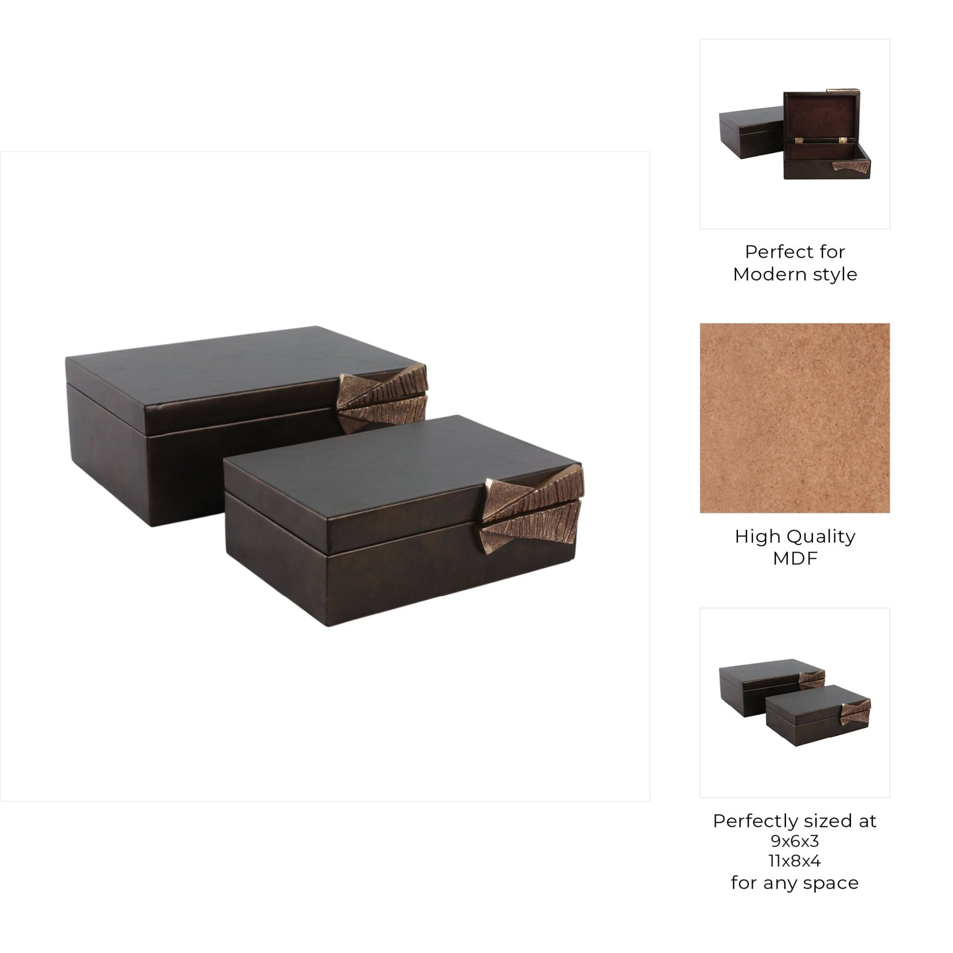 S/2 9/11" Andros Boxes With Aluminium Hardware Table Decors| Sagebrook Home