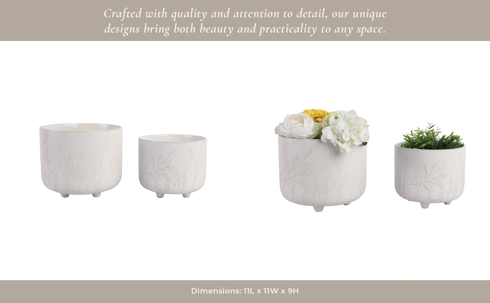 S/2 9/11" BLOOMING BRANCHES PLANTERS, IVORY Planter| Sagebrook Home