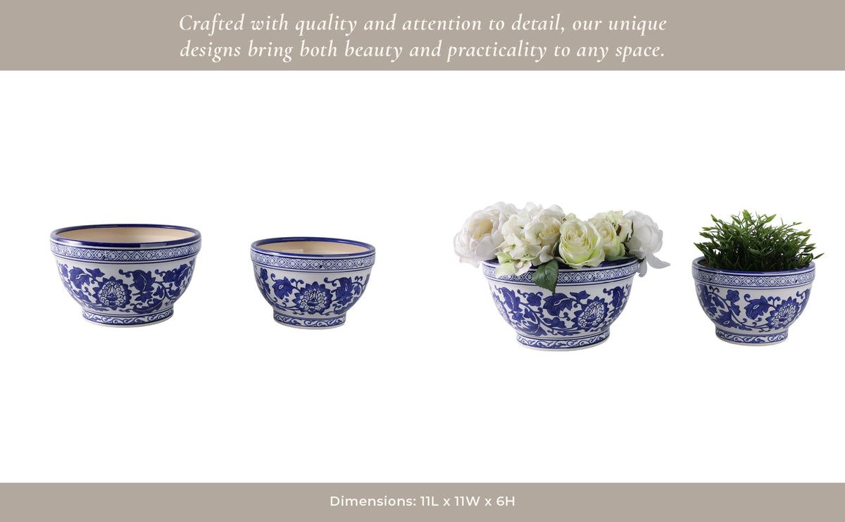 S/2 9/11" Bowl Chinoiserie Planters, Blue/wht Planter| Sagebrook Home