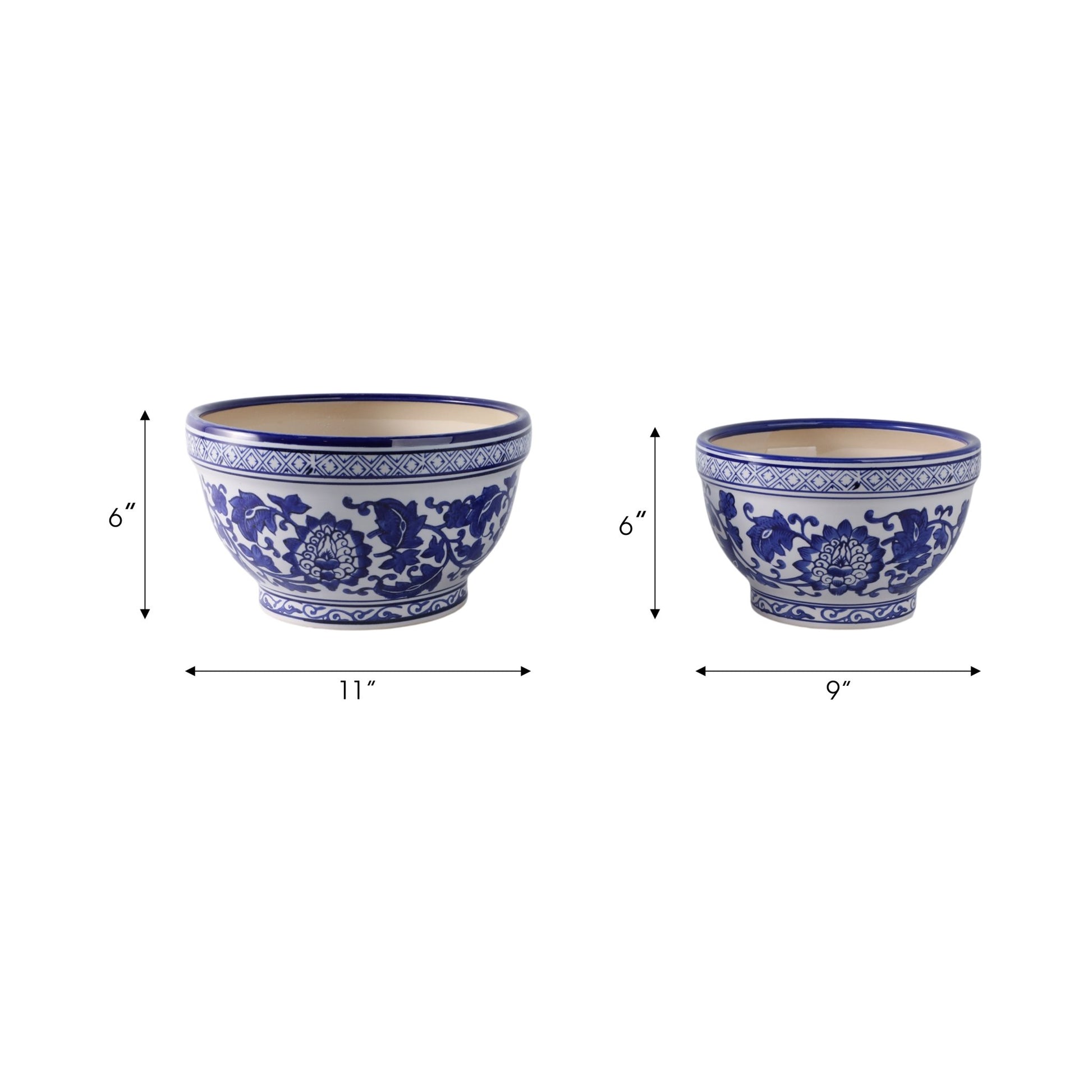 S/2 9/11" Bowl Chinoiserie Planters, Blue/wht Planter| Sagebrook Home