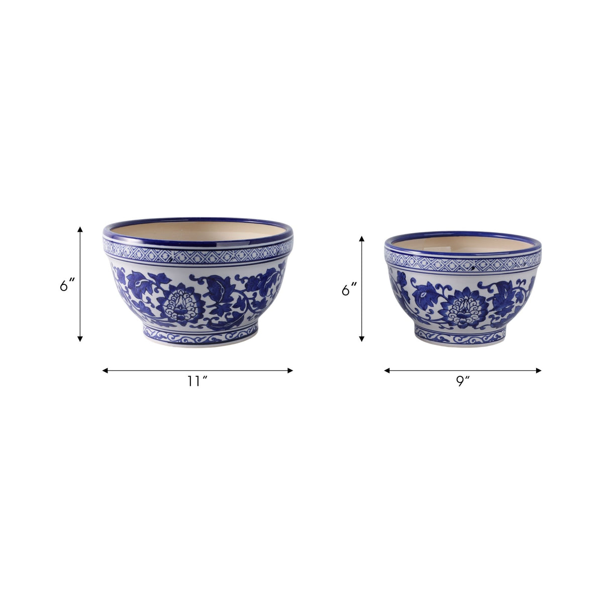 S/2 9/11" Bowl Chinoiserie Planters, Blue/wht Planter| Sagebrook Home