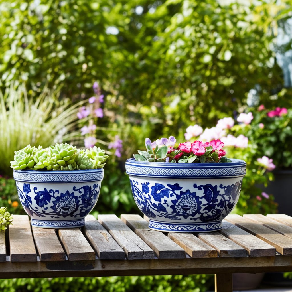 S/2 9/11" Bowl Chinoiserie Planters, Blue/wht Planter| Sagebrook Home