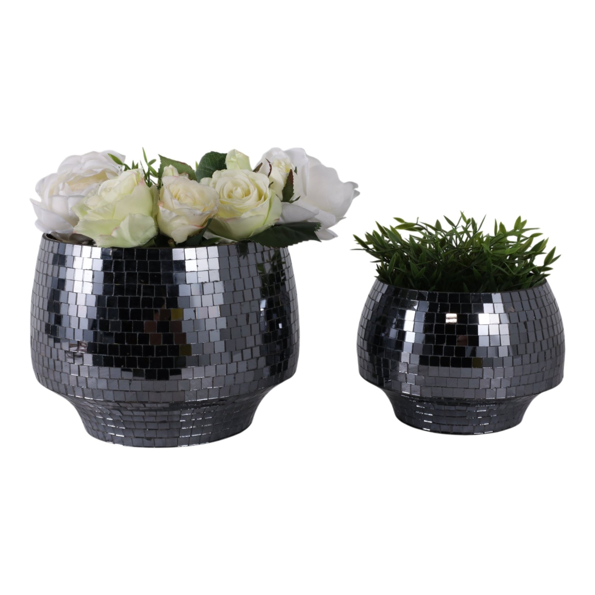 S/2 9/11" Curved Disco Mosaic Planter, Black Planter| Sagebrook Home